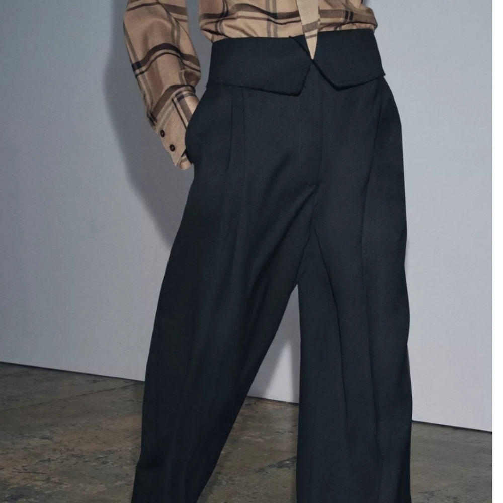 ZARA ZW COLLECTION WOOL BLEND FOLD OVER WAIST PANTS NWT SIZE XL